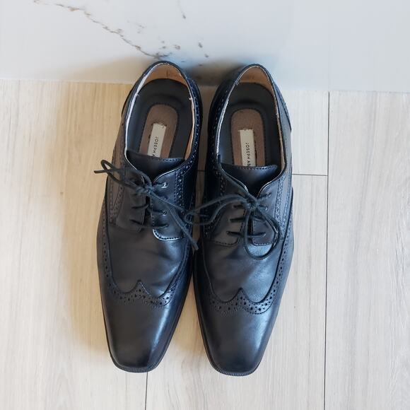 Joseph Abboud Shoes Wingtip Brogue Oxford Mens 11D Black Italian Leather Dress - Picture 3 of 13